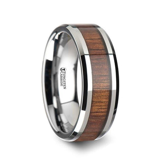 KONA Koa Wood Inlaid Tungsten Carbide Ring with Bevels - 12mm