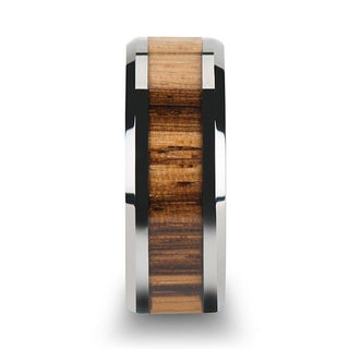 PALMALETTO Tungsten Carbide Ring with Beveled Edges and Real Zebra Wood Inlay - 10mm