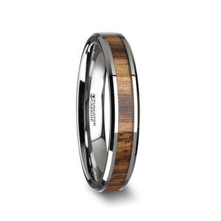 PALMALETTO Tungsten Carbide Ring with Beveled Edges and Real Zebra Wood Inlay - 4mm