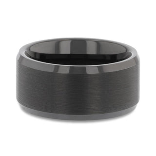 ELISE Black Tungsten Ring with Polished Beveled Edges and Brush Finished Center - 4mm - 10mm