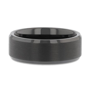 ELISE Black Tungsten Ring with Polished Beveled Edges and Brush Finished Center - 4mm - 10mm