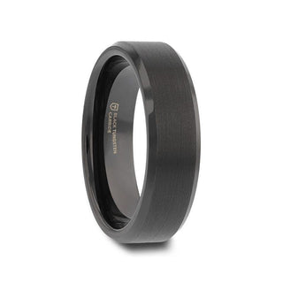 ELISE Black Tungsten Ring with Polished Beveled Edges and Brush Finished Center - 4mm - 10mm
