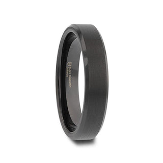 ELISE Black Tungsten Ring with Polished Beveled Edges and Brush Finished Center - 4mm - 10mm