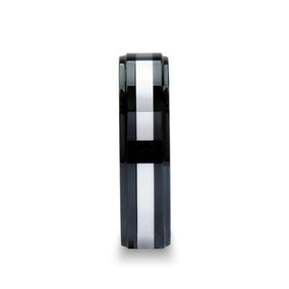 HELSINKI Raised Center Black Ceramic with Tungsten Inlay Ring - 6mm & 8mm