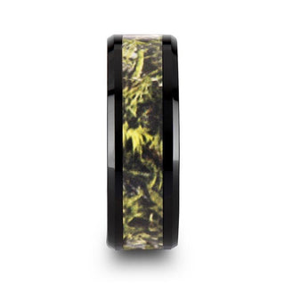 EVERGLADE Black Ceramic Wedding Band with Green Marsh Camo Inlay Ring - 8mm