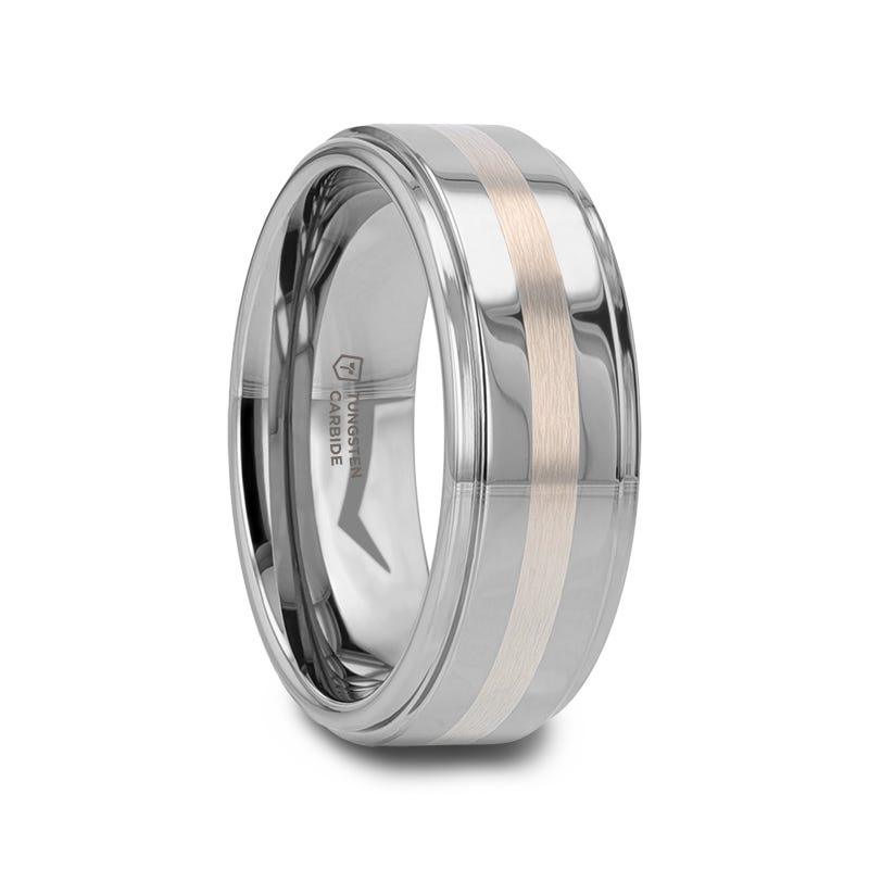 ODIN Platinum Inlaid Raised Center Tungsten Ring 8mm