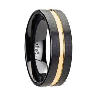 VIVALDI Black Ceramic Wedding Band With Yellow Gold Groove - 4mm - 8mm