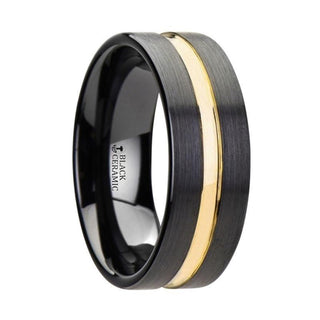 VIVALDI Black Ceramic Wedding Band With Yellow Gold Groove - 4mm - 8mm