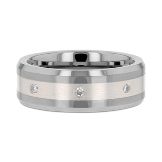 STAFFORD Silver Inlaid Beveled Tungsten Diamond Wedding Band - 8mm
