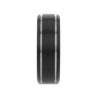 NOCTURNE Black Beveled Tungsten Carbide Band with Polished Grooves and Brushed Finish - 6mm or 8mm