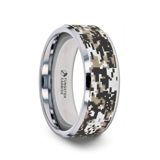 STEALTH Tungsten Carbide Wedding Ring with Engraved Digital Camouflage - 8mm