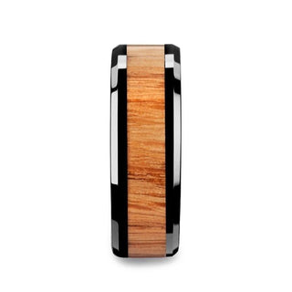 OBLIVION Red Oak Wood Inlaid Black Ceramic Ring with Bevels - 10mm