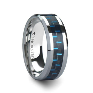 AUXILIUS Tungsten Carbide Ring with Black & Blue Carbon Fiber Inlay - 6mm - 10mm