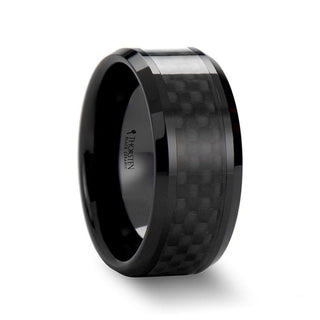 DAYTONA Black Ceramic with Black Carbon Fiber Inlay Wedding Band - 10mm