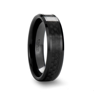 ONYX Black Carbon Fiber Inlaid Black Ceramic Wedding Band - 4mm - 12mm