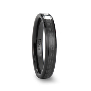 ONYX Black Carbon Fiber Inlaid Black Ceramic Wedding Band - 4mm - 12mm
