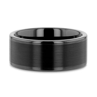 VULCAN Flat Black Tungsten Ring with Brushed Center & Polished Edges - 4mm - 12mm