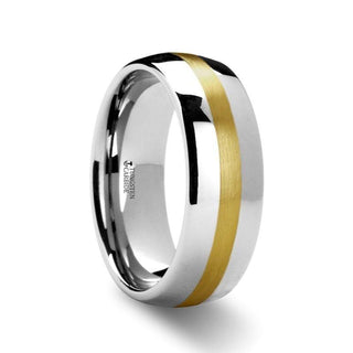 CENTURION 14K Gold Inlaid Domed Tungsten Ring 6mm or 8mm