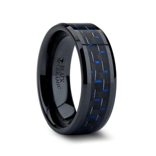 AVITUS Black Beveled Ceramic Ring with Blue & Black Carbon Fiber Inlay - 4mm - 10mm