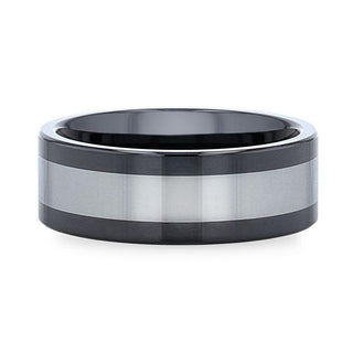 HUSKEY Ceramic ring with Tungsten Inlay Wedding Band With Flat Polished Edges - 8mm