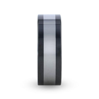 HUSKEY Ceramic ring with Tungsten Inlay Wedding Band With Flat Polished Edges - 8mm