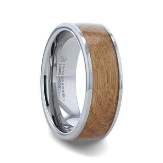 MALT Whiskey Barrel Inlaid Tungsten Men's Wedding Band With Flat Polished Edges Made From Genuine Whiskey Barrels - 8mm