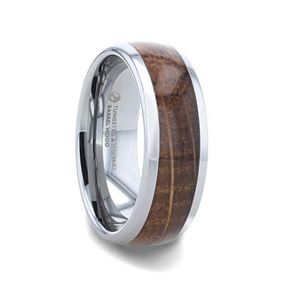 FORMENT Whiskey Barrel Inlaid Tungsten Men's Wedding Band With Domed Polished Edges Made From Genuine Whiskey Barrels - 8mm