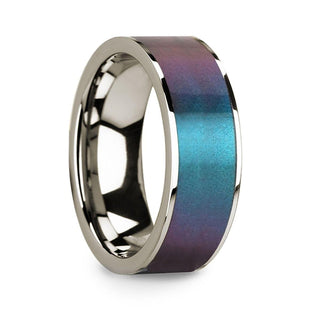 Blue & Purple Color Changing Inlaid Polished 14k White Gold Men’s Wedding Ring - 8mm