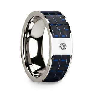 Diamond Center 14k White Gold Men’s Wedding Ring with Blue & Black Carbon Fiber Inlay - 8mm