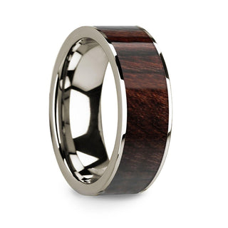 14k White Gold Men’s Flat Wedding Ring with Bubinga Wood Inlay - 8mm