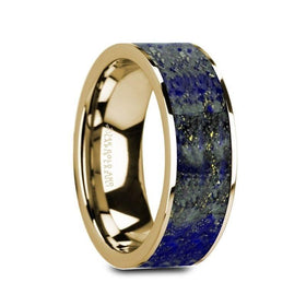 GELASIUS Flat 14K Yellow Gold with Blue Lapis Lazuli Inlay and Polished Edges - 8mm