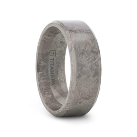 ASTRAIOS Flat Titanium Ring with Beveled Edges and Meteorite Pattern - 8mm