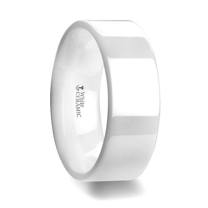 LUCENT Flat Polish Finished White Ceramic Wedding Ring 6mm & 8mm