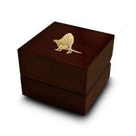 Dimetrodon Dinosaur Engraved Wood Ring Box Chocolate Dark Wood Personalized Wooden Wedding Ring Box