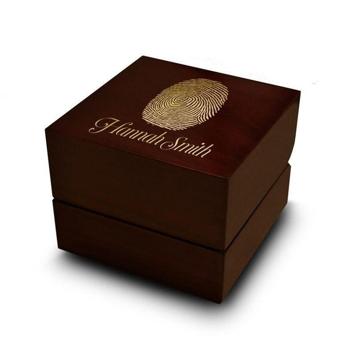 Fingerprint Engraved Wood Ring Box Chocolate Dark Wood Personalized