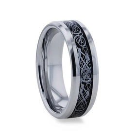 SEPTARIAN Tungsten Carbide ring with beveled edges and Metal Swirl Dragon Inlay Thorsten - 8mm