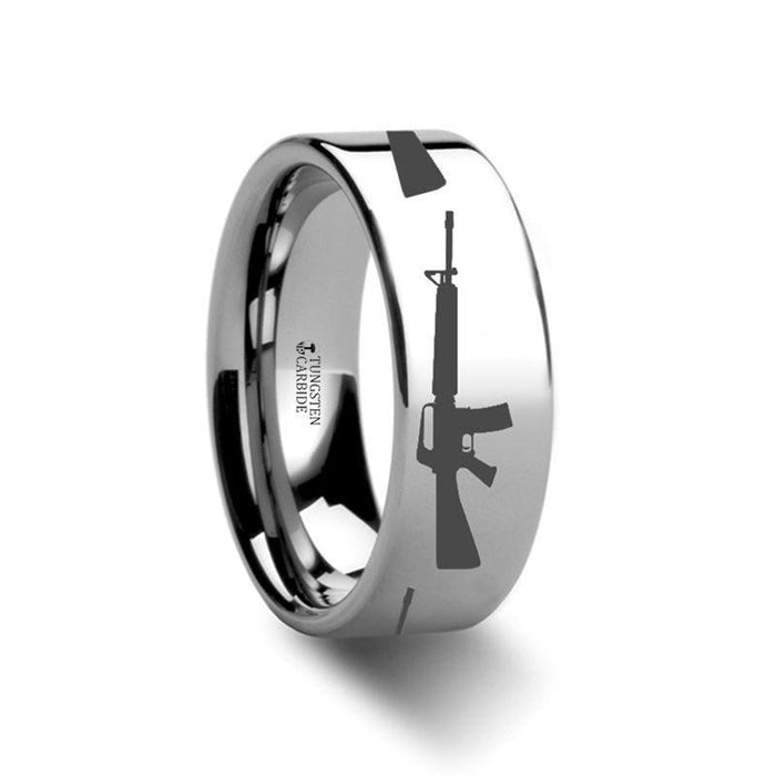 M16 Firearm Design Ring Engraved Flat Tungsten Ring 4mm 12mm