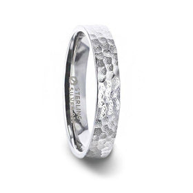 SYLVIANIA Silver Hammered Finish Flat Style Women's Wedding Band - 4mm