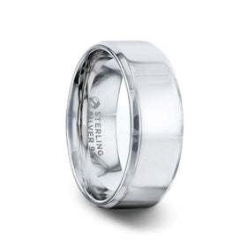LUCID Silver Polished Finish Flat Center Wedding Band With Beveled Edges - 4mm & 8mm