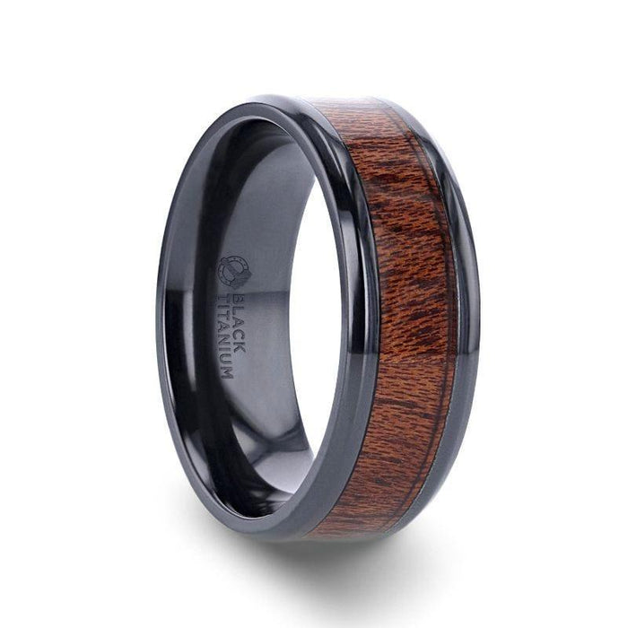 DOMINICA Black Titanium Band with Polished Bevels and Exotic Mahogany ...