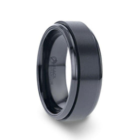 PHANTOM Black Titanium Brushed Center Spinner Men 's Wedding Ring With Spinning Polished Base - 8mm