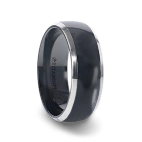 SALEEN Domed Polished Finish Black Titanium Men's Wedding Ring With Beveled Polished Edges - 8mm