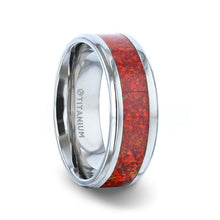 CASSIOPEIA Titanium Men 's Wedding Ring With Beveled Edges And Red Opal Inlay - 8mm