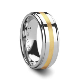 APOLLO Gold Inlaid Raised Center Tungsten Wedding Band - 8mm