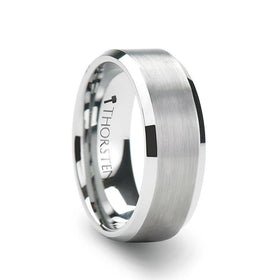 SHEFFIELD Flat Beveled Edges Tungsten Ring with Brushed Center - 4mm - 12mm