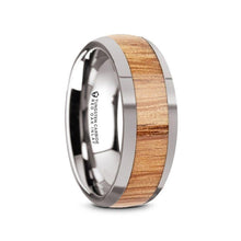 CINDER Men’s Polished Edges Domed Tungsten Wedding Band with Red Oak Wood Inlay - 8mm