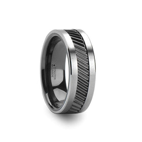 HELIX Gear Teeth Pattern Black Ceramic and Tungsten Ring - 6mm, 8mm, 10mm