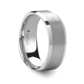STERLING Square Shape White Tungsten Ring with Brush Finished Center - 8mm