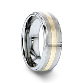 LONDON Gold Inlaid Raised Satin Finish Tungsten Ring - 8 mm