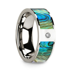 Flat 14k White Gold with Mother of Pearl Inlay & White Diamond Setting - 8mm